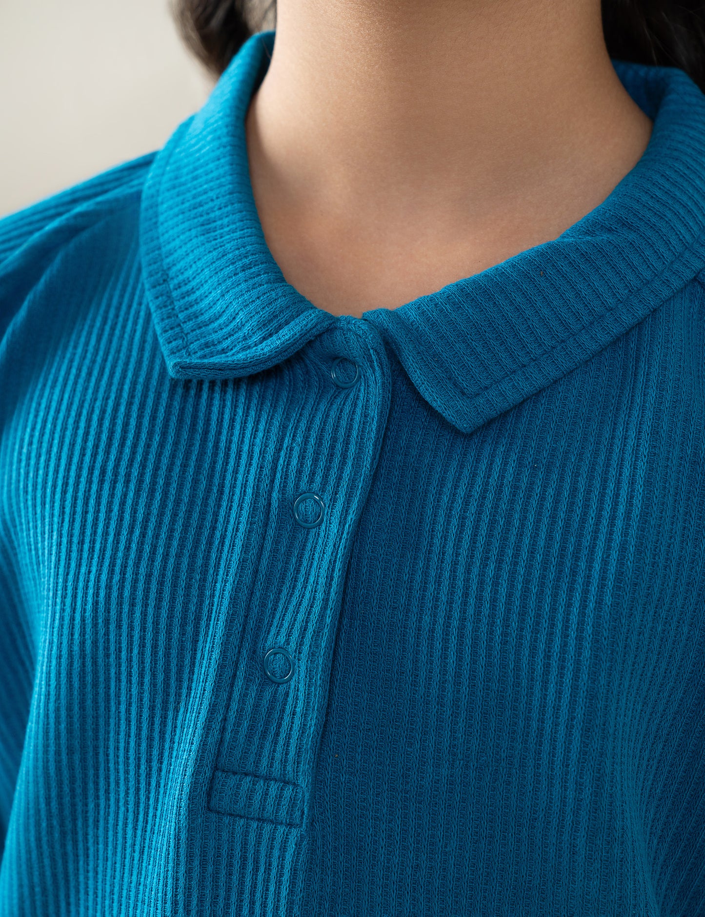 SOLID RIBBED POLO-STYLE SWEATSHIRT