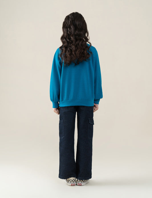 SOLID RIBBED POLO-STYLE SWEATSHIRT