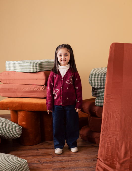 EMBROIDERED HEART KNITTED CARDIGAN