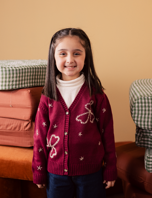 EMBROIDERED HEART KNITTED CARDIGAN