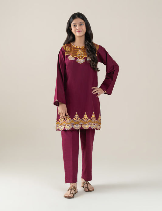 2 PIECE CONTRAST EMBROIDERED SUIT