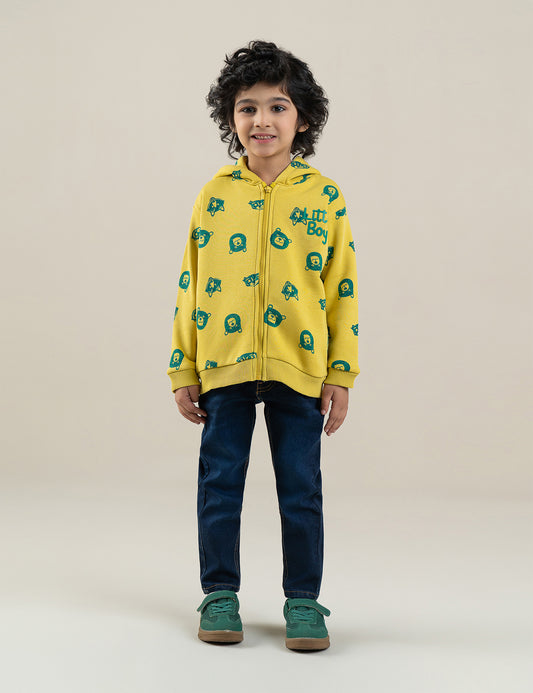 BEAR PRINTED ZIP-UP HOODIE