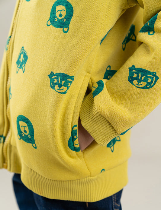 BEAR PRINTED ZIP-UP HOODIE