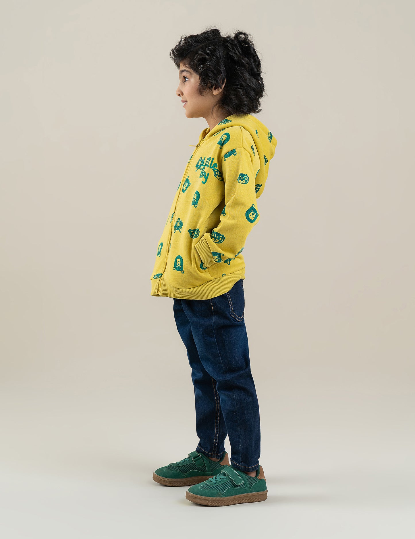 BEAR PRINTED ZIP-UP HOODIE