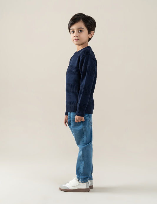 TEXTURED NAVY KNIT SWEATER