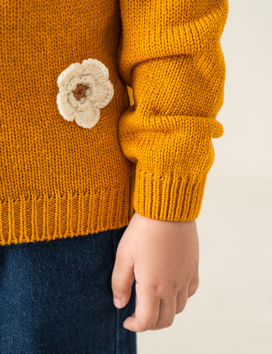 FLORAL APPLIQUE KNITTED SWEATER