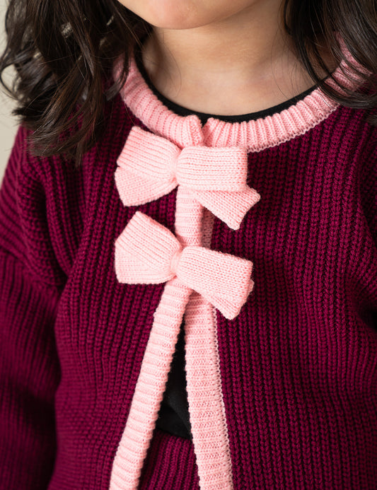 BOW ACCENT KNITTED CARDIGAN