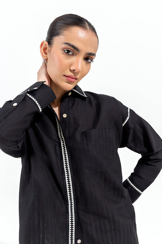 BLACK BUTTON THROUGH SHIRT