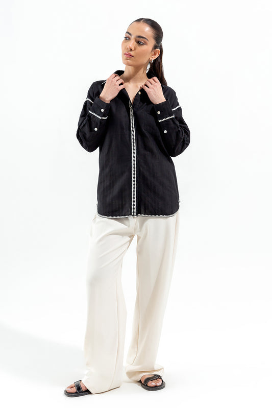 BLACK BUTTON THROUGH SHIRT