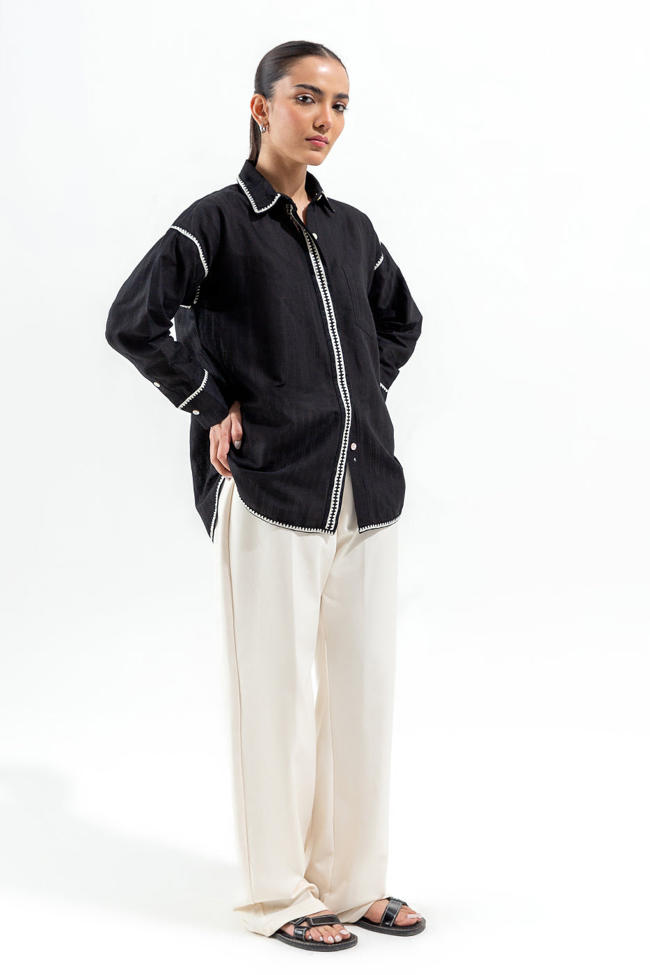 BLACK BUTTON THROUGH SHIRT