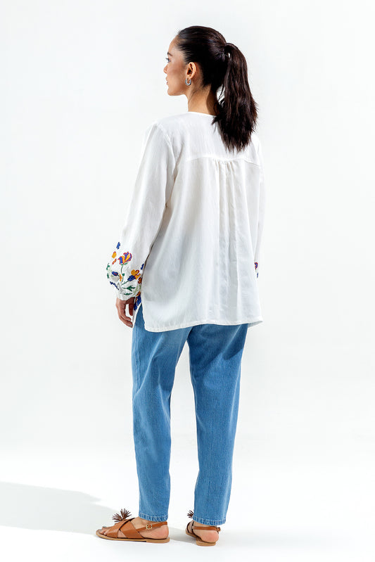 EMBROIDERED DOBBY WHITE ARSH TOP (PRET)