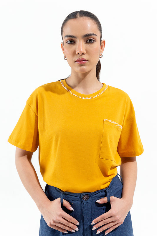 MUSTARD EMBROIDERED TEE