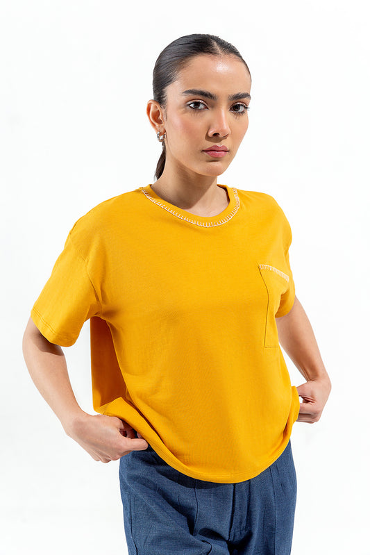 MUSTARD EMBROIDERED TEE