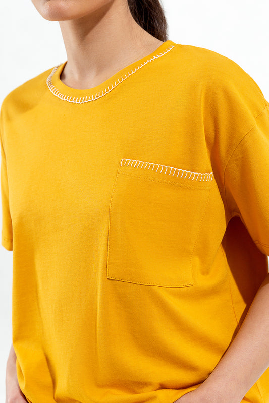 MUSTARD EMBROIDERED TEE