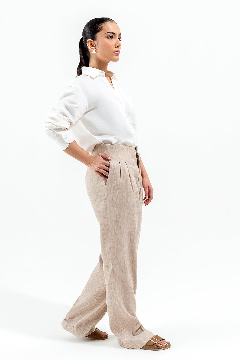 PLEATED WIDE LEG TAILORED PANTS