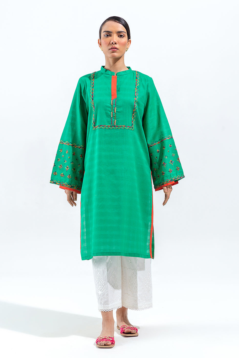 EMBROIDERED DYED COTTON SHIRT (PRET)