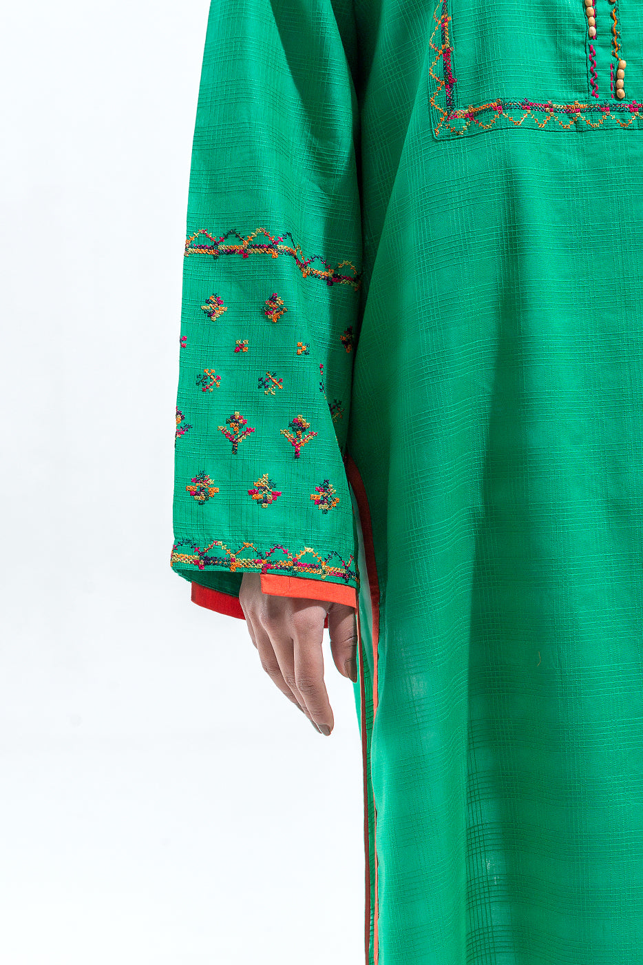 EMBROIDERED DYED COTTON SHIRT (PRET)