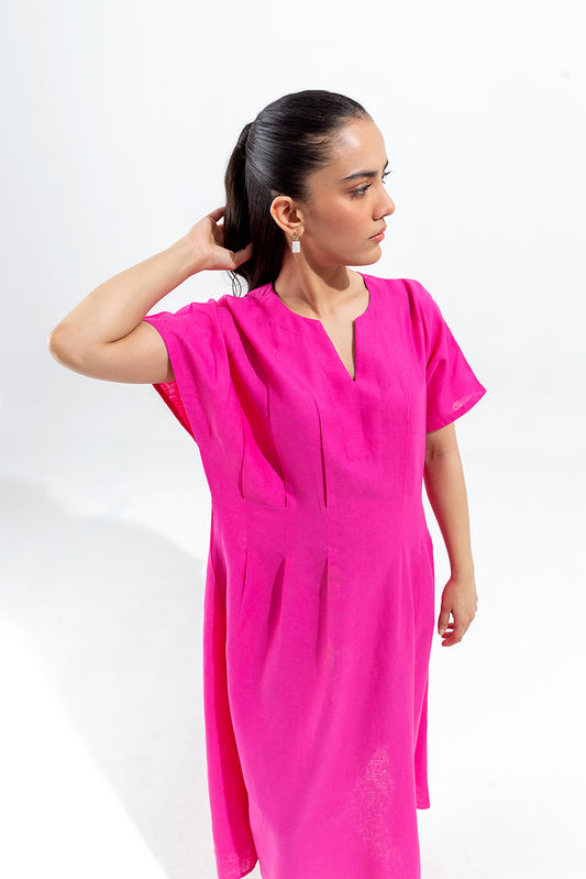 PINK LOOSE FIT PLEATED DRESS