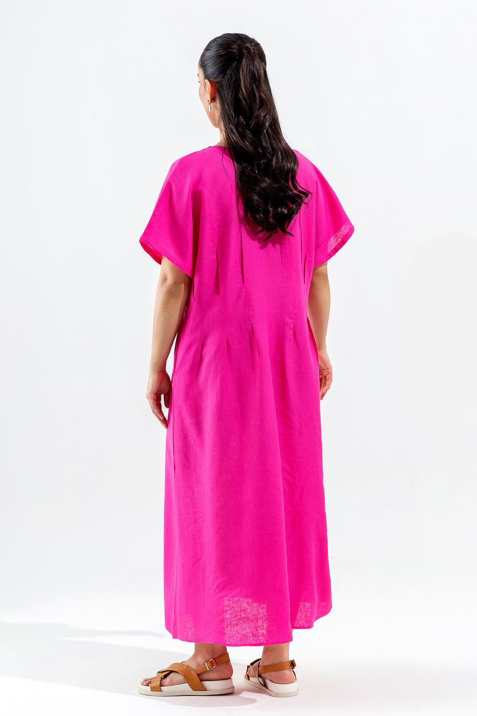 PINK LOOSE FIT PLEATED DRESS
