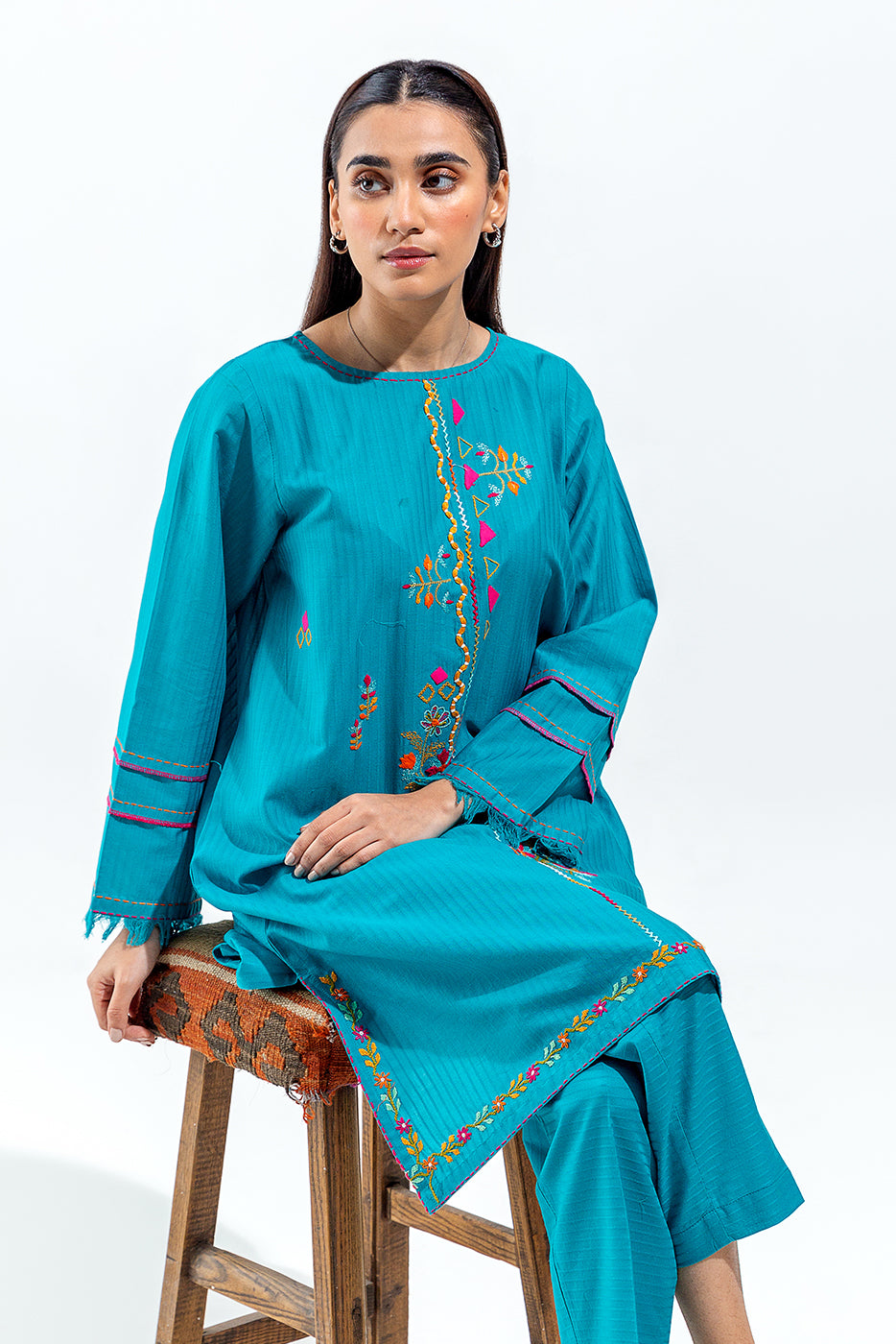 2 PIECE EMBROIDERED SELF JACQUARD SHIRT (PRET) - BEECHTREE