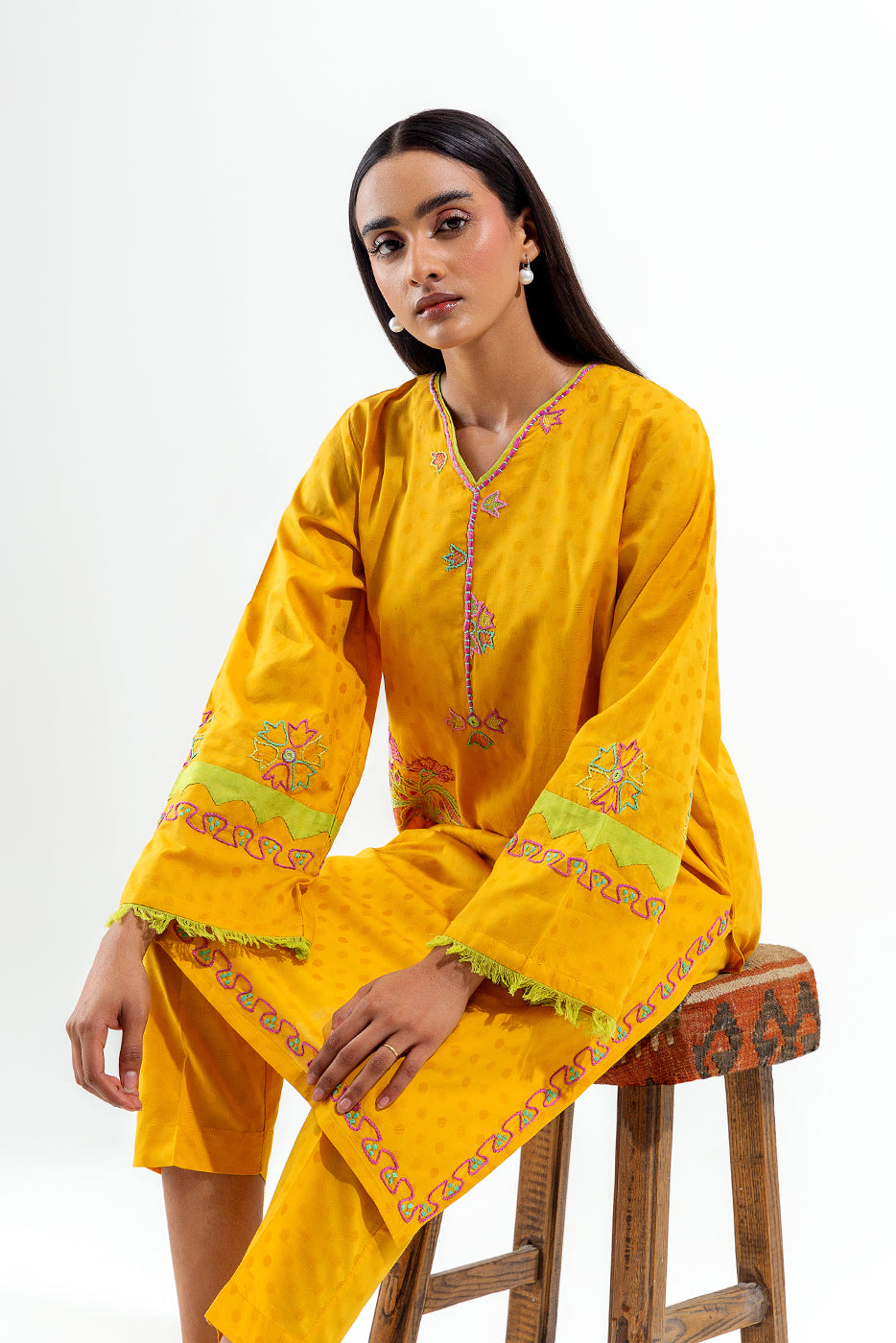 2 PIECE EMBROIDERED SELF JACQUARD SUIT (PRET)