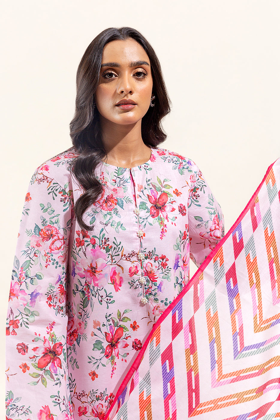 3 PIECE PRINTED SUIT-BLUSH ORCHARD (UNSTITCHED)