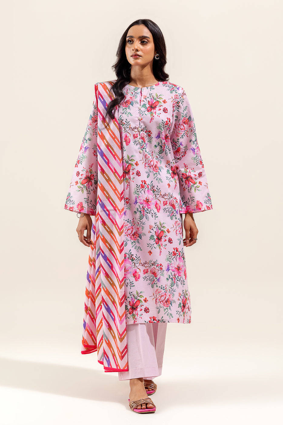 3 PIECE PRINTED SUIT-BLUSH ORCHARD (UNSTITCHED)