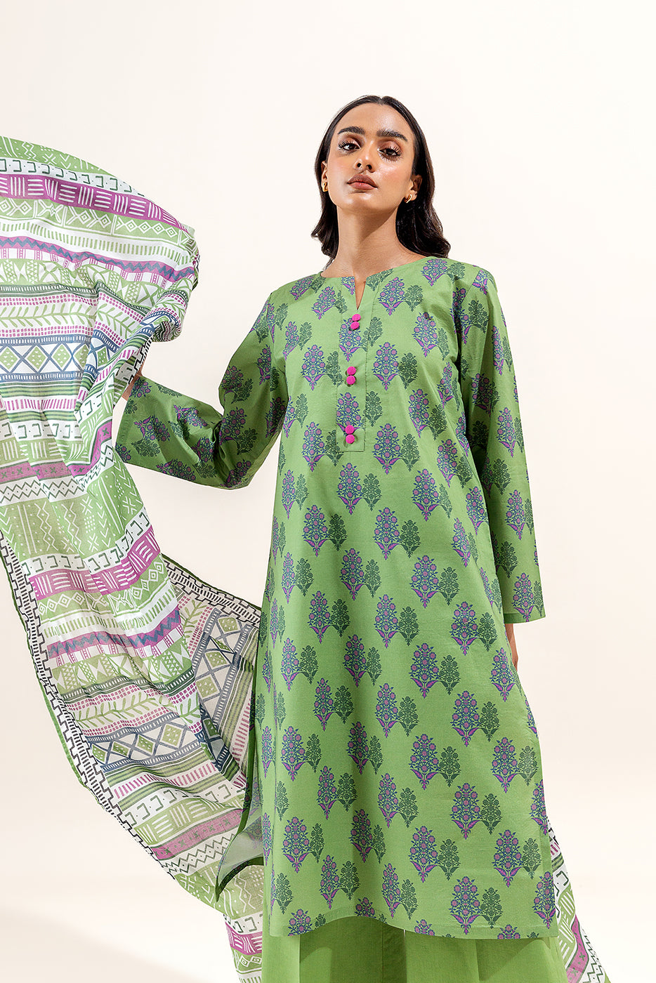 3 PIECE PRINTED LAWN SUIT-SAGE DEW (UNSTITCHED)