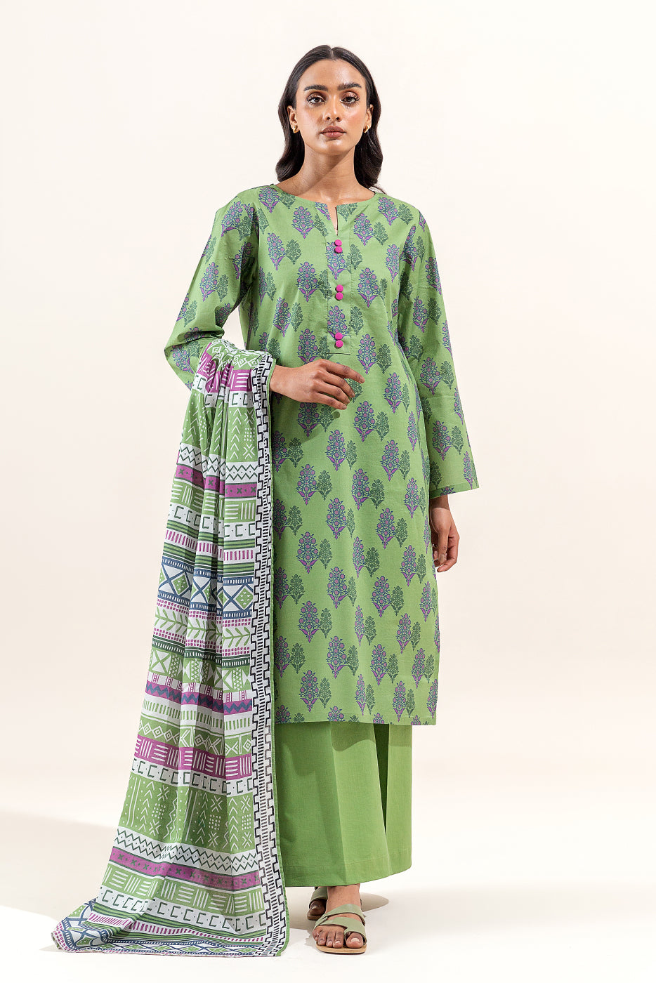 3 PIECE PRINTED LAWN SUIT-SAGE DEW (UNSTITCHED)