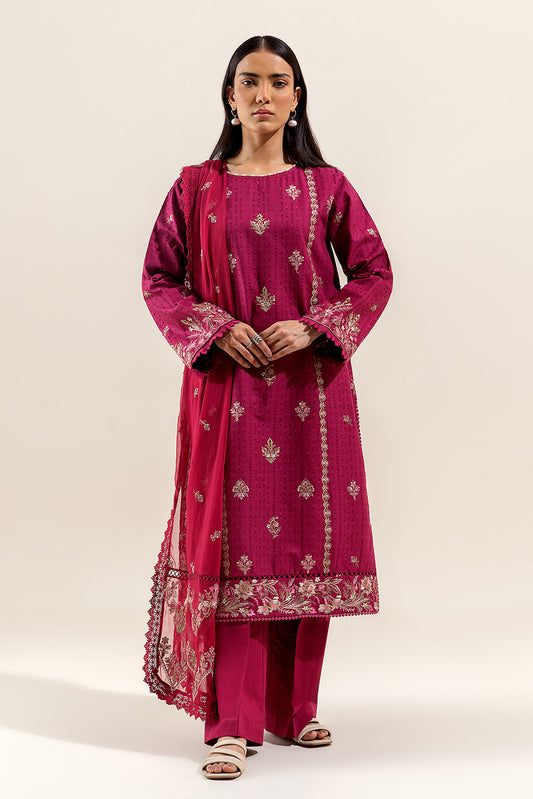 3 PIECE EMBROIDERED LAWN SUIT-CARMINE QUARTZ (UNSTITCHED)