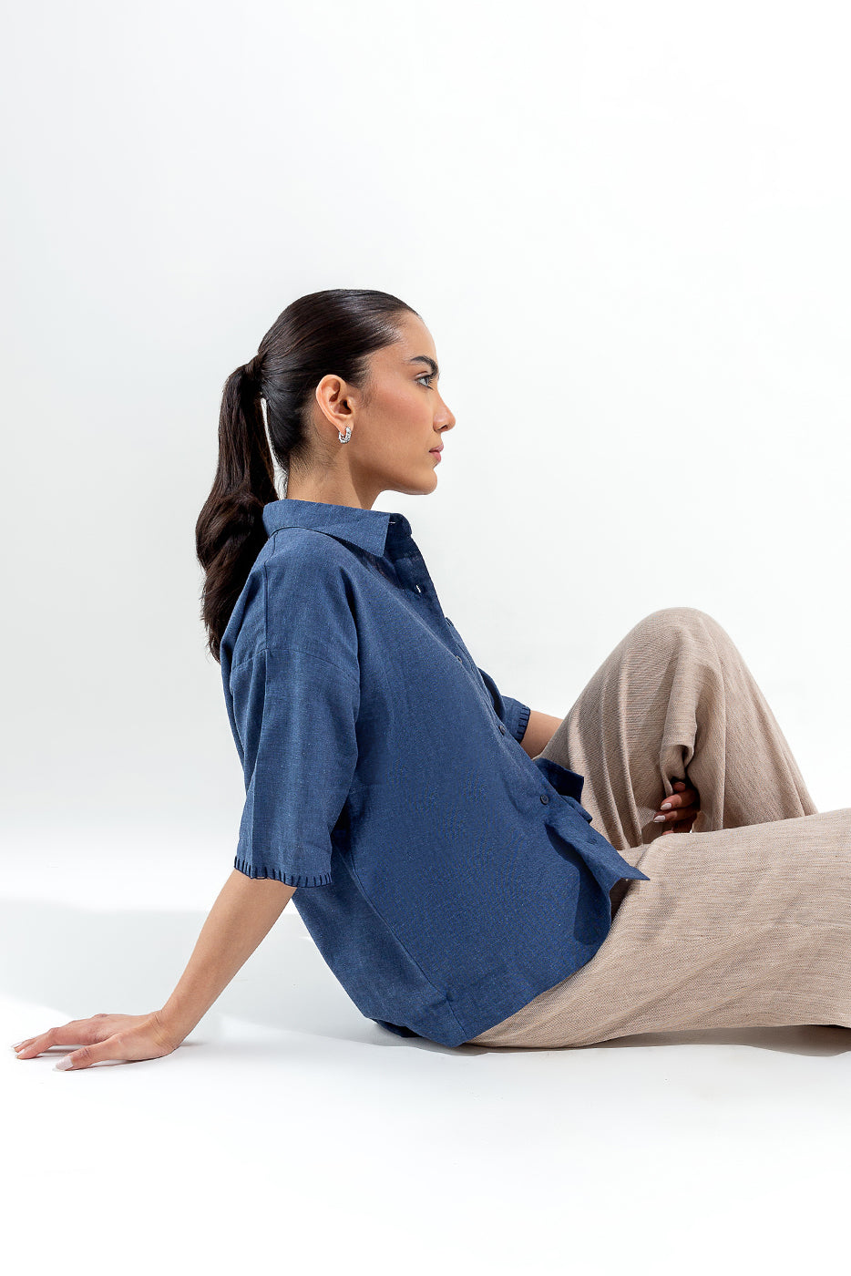 BLUE BUTTON-THROUGH BOXY SHIRT