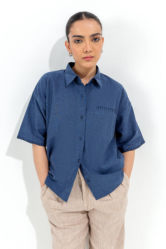 BLUE BUTTON-THROUGH BOXY SHIRT