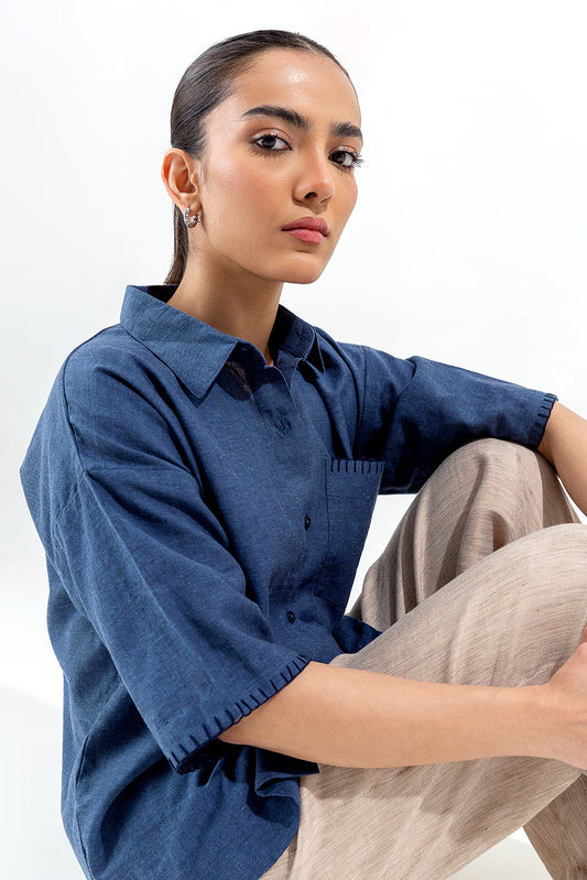 BLUE BUTTON-THROUGH BOXY SHIRT