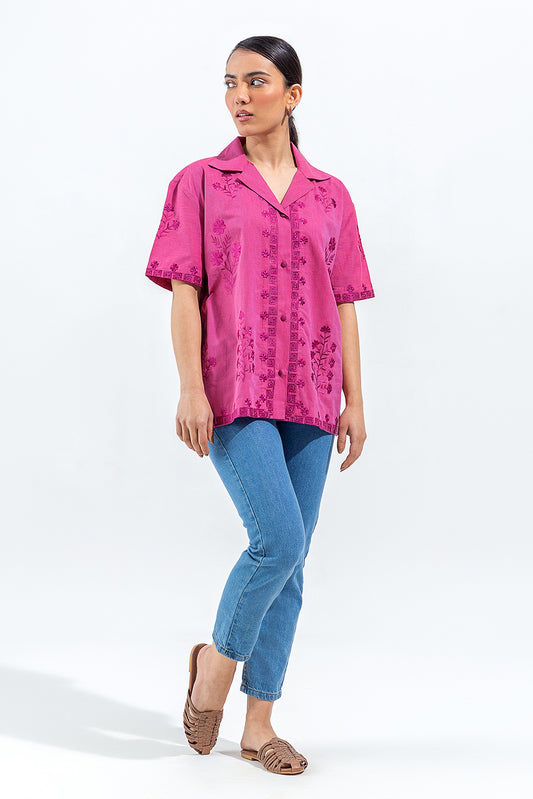 EMBROIDERED CHAMBREY SHIRT (PRET)