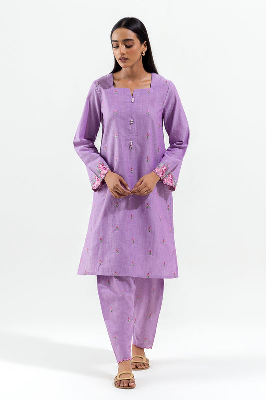2 PIECE EMBROIDERED CHAMBRAY SUIT (PRET)