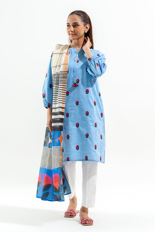 2 PIECE EMBROIDERED CHAMBRAY SUIT (PRET)