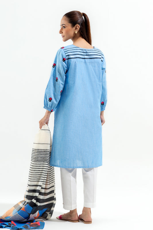 2 PIECE EMBROIDERED CHAMBRAY SUIT (PRET)