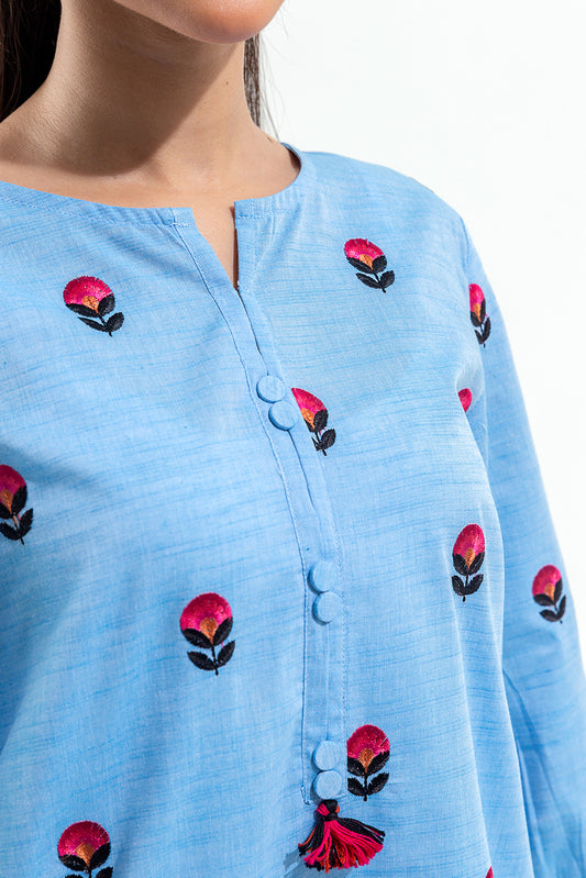 2 PIECE EMBROIDERED CHAMBRAY SUIT (PRET)