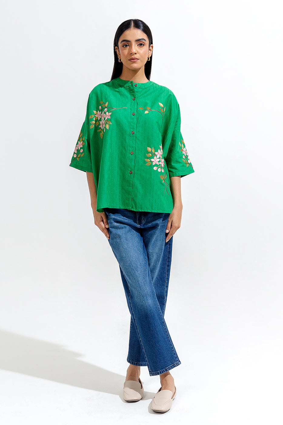 EMBROIDERED JACQUARD TOP (PRET)