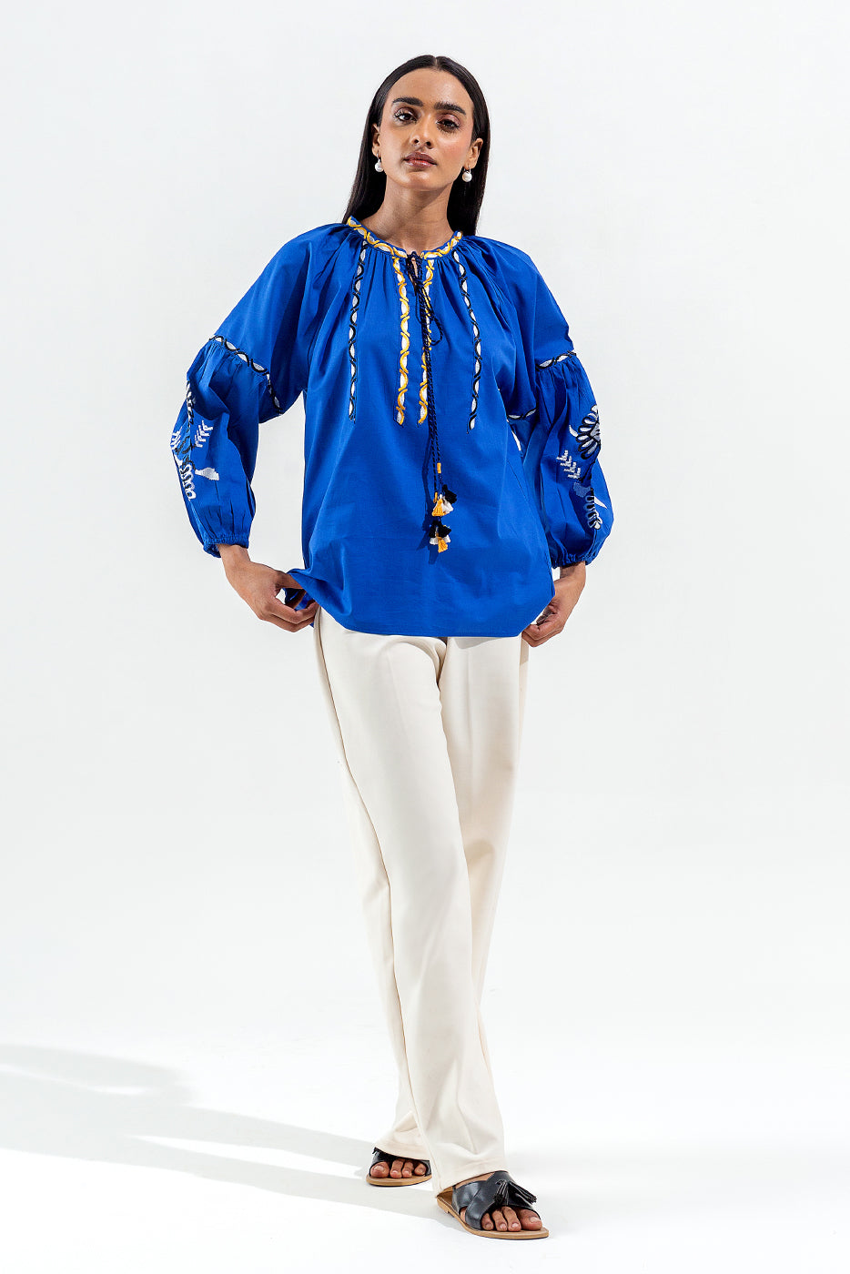 EMBROIDERED FUSION LAWN TOP (PRET)