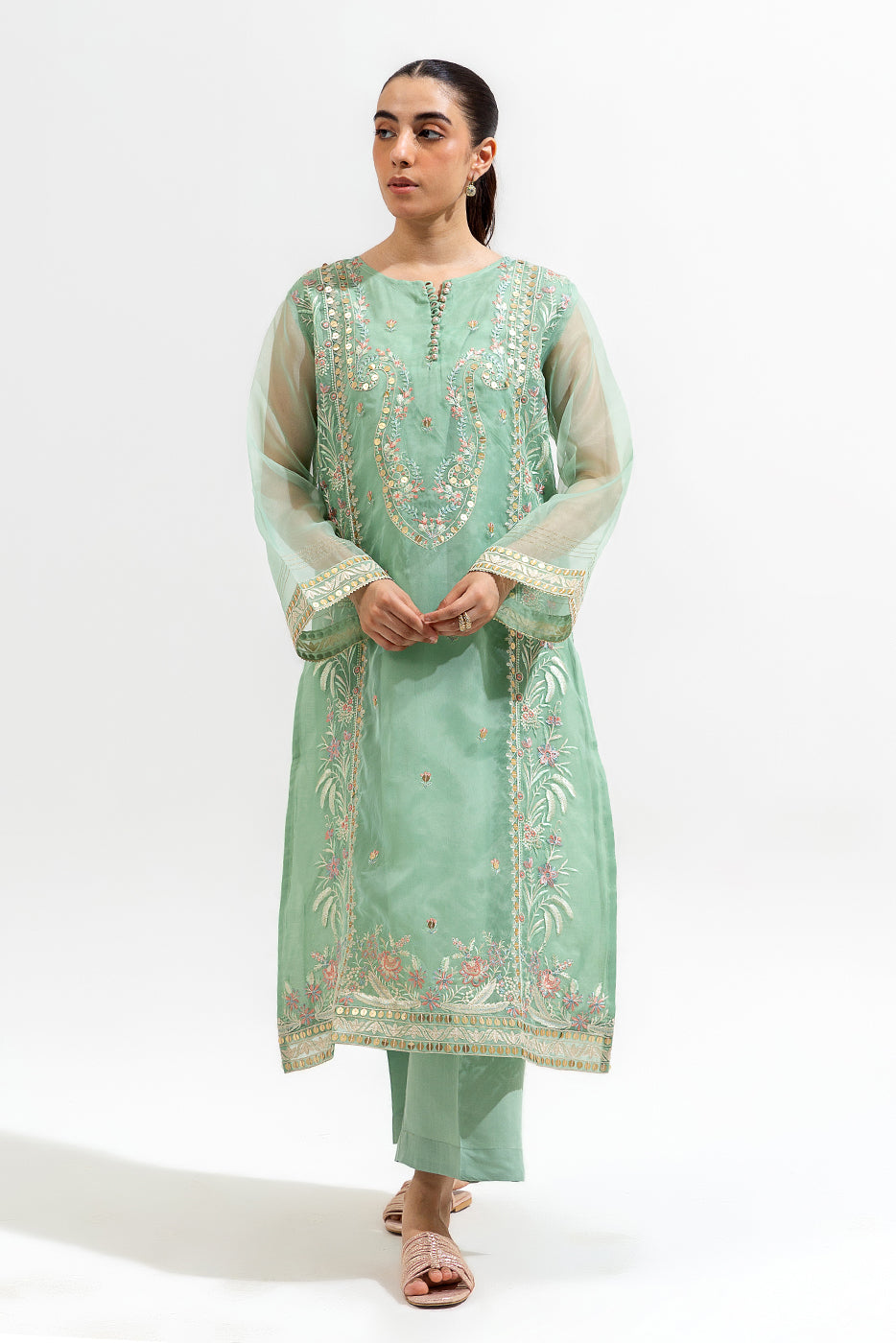 2 PIECE EMBROIDERED ORGANZA SUIT (LUXURY-PRET)