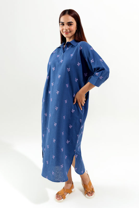 NAVY EMBROIDERED LONG TUNIC