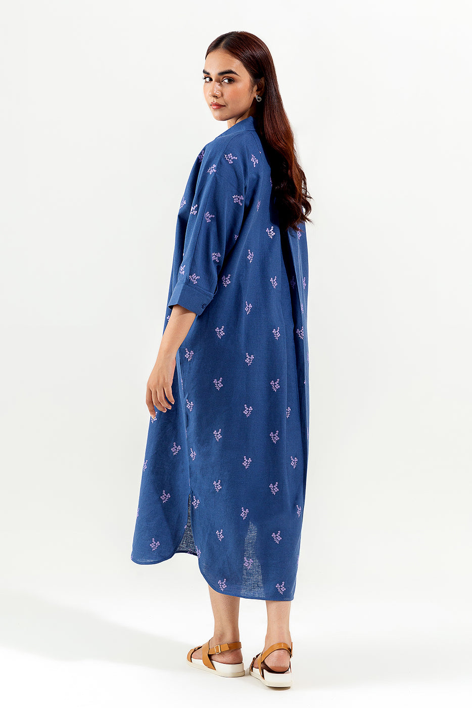 NAVY EMBROIDERED LONG TUNIC