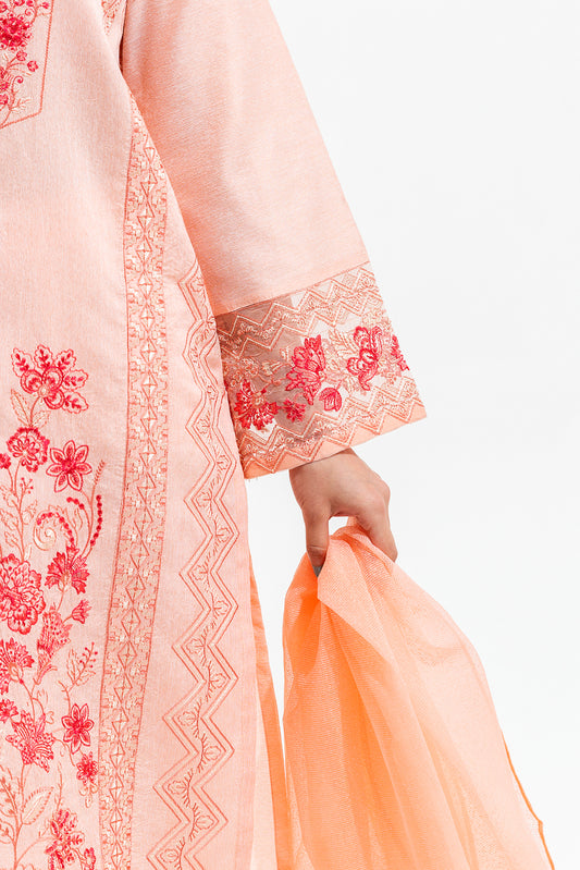 3 PIECE EMBROIDERED SLUB SUIT (LUXURY PRET)