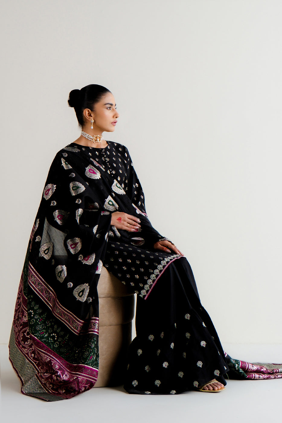 3 PIECE EMBROIDERED JACQUARD SUIT-MOONLIGHT NOIR (UNSTITCHED)