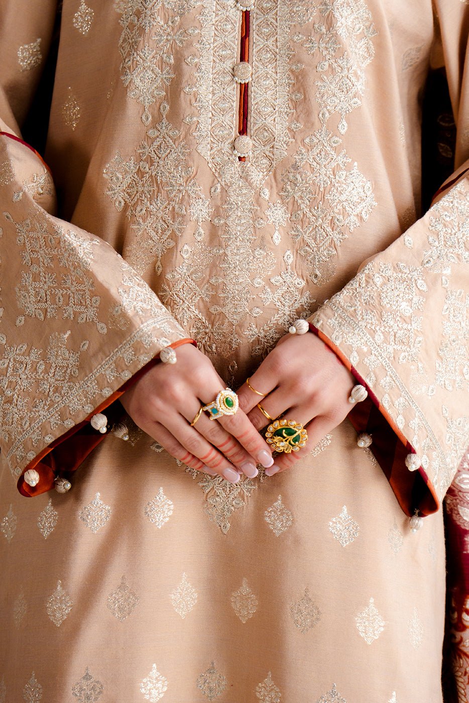 3 PIECE EMBROIDERED JACQUARD SUIT-TAUPE TREASURE (UNSTITCHED)