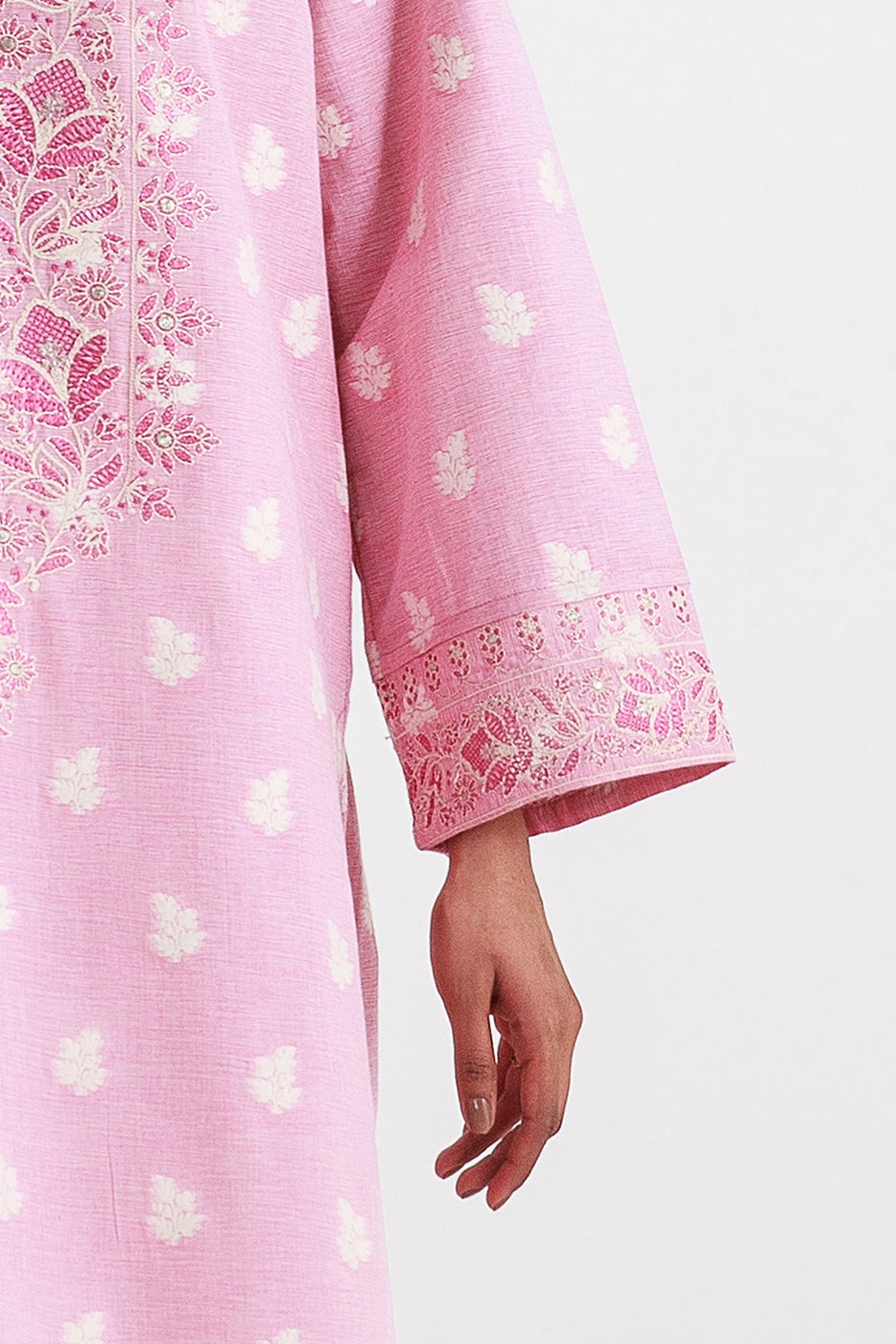 2 PIECE EMBROIDERED TWO TONE JACQUARD SUIT-ROSY PINK (UNSTITCHED)