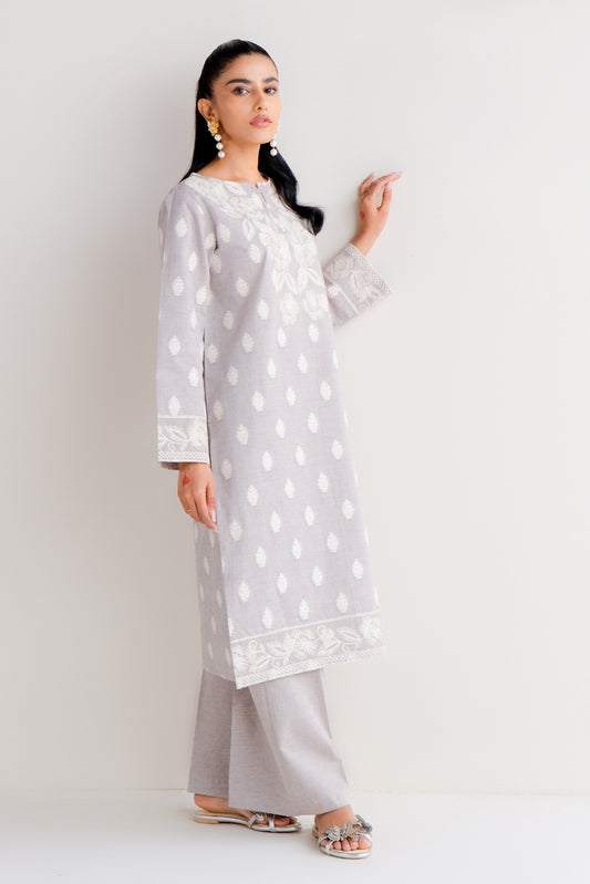 2 PIECE EMBROIDERED TWO TONE JACQUARD SUIT-QUARTZ GLOW (UNSTITCHED)