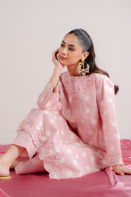 2 PIECE EMBROIDERED TWO TONE JACQUARD SUIT-DUSTY ROSE (UNSTITCHED)