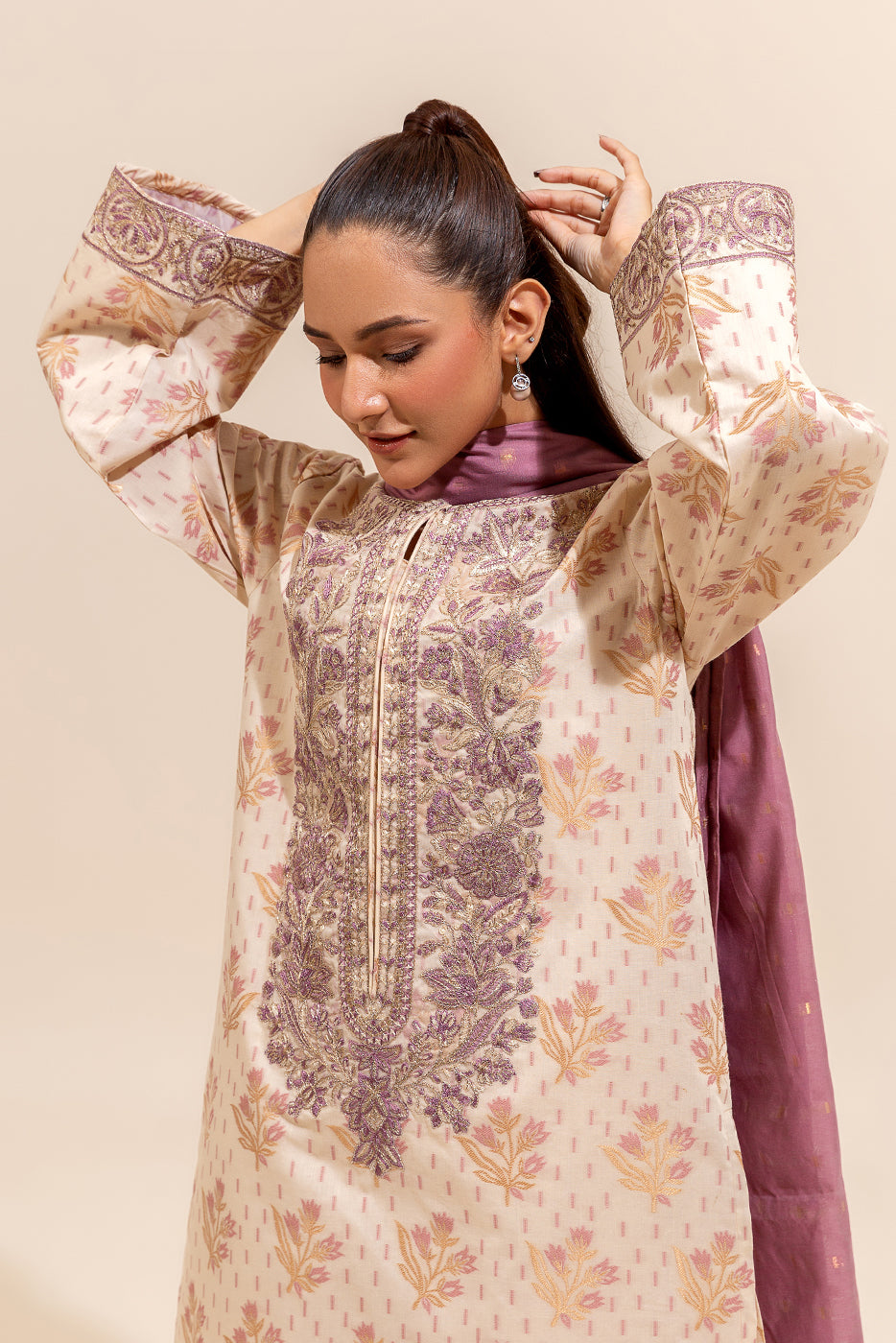 3 PIECE EMBROIDERED JACQUARD SUIT-HEATHER FIELDS (UNSTITCHED)